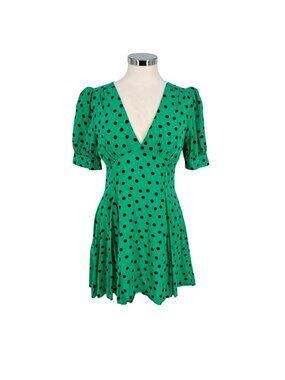 Topshop Retro Polka Dot Mini A-Line Dress Green Black Size 6